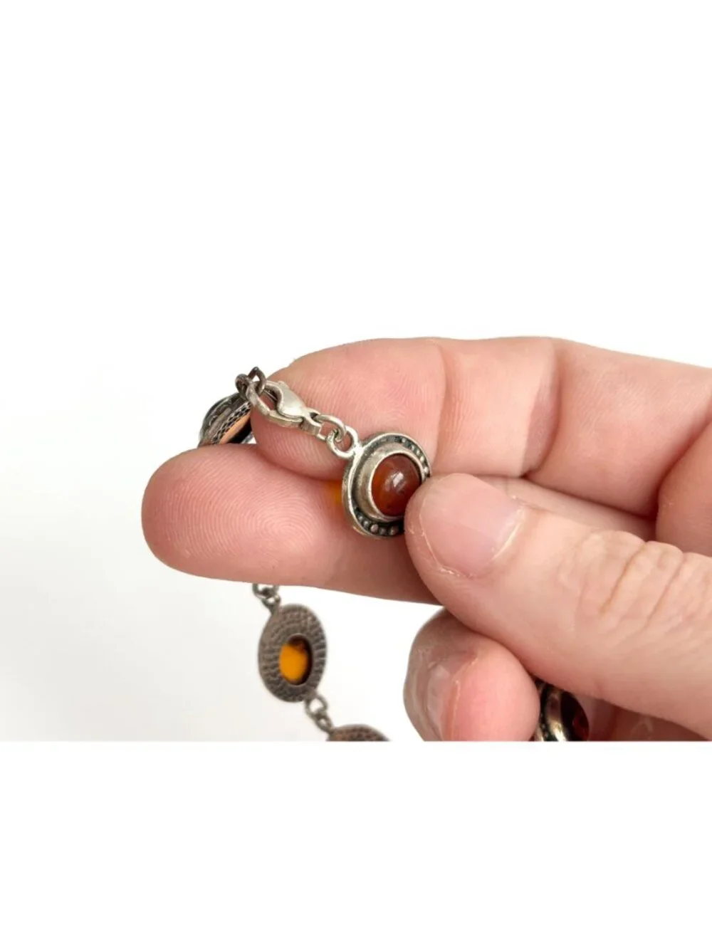 Natural Baltic Amber Modernist Chainlink Sterling Silver 925 Vintage Bracelet
